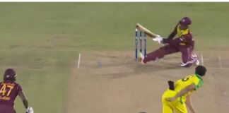 AUS VS WI: Shimron Hetmyer played an incredible shot off Mitchell Starc shimron hetmyer smashes an amazing scoop shot on mitchell starc ball
