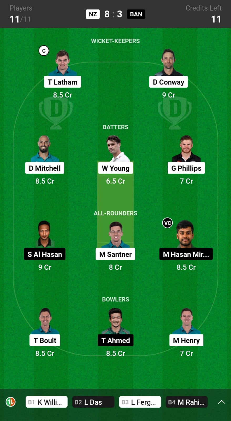 NZ vs BAN Dream11 Prediction, My11Circle Today Match 11