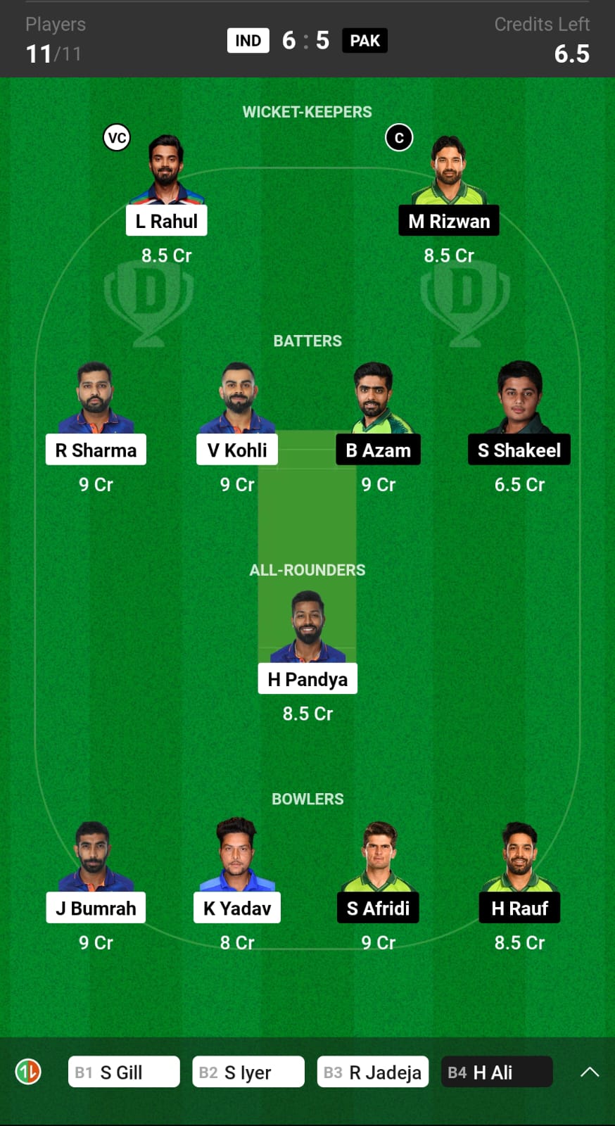 INDIA vs PAKISTAN Dream11 Prediction