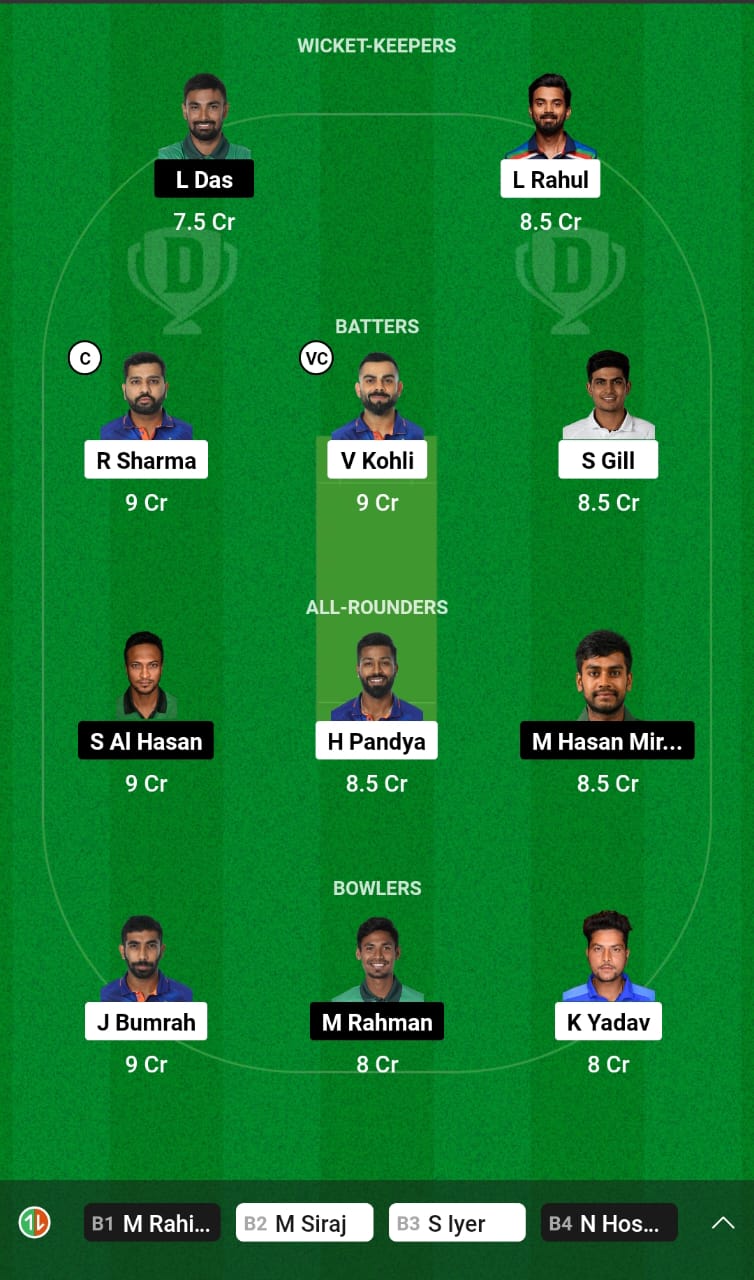 IND vs BAN Dream11 Prediction Today Match