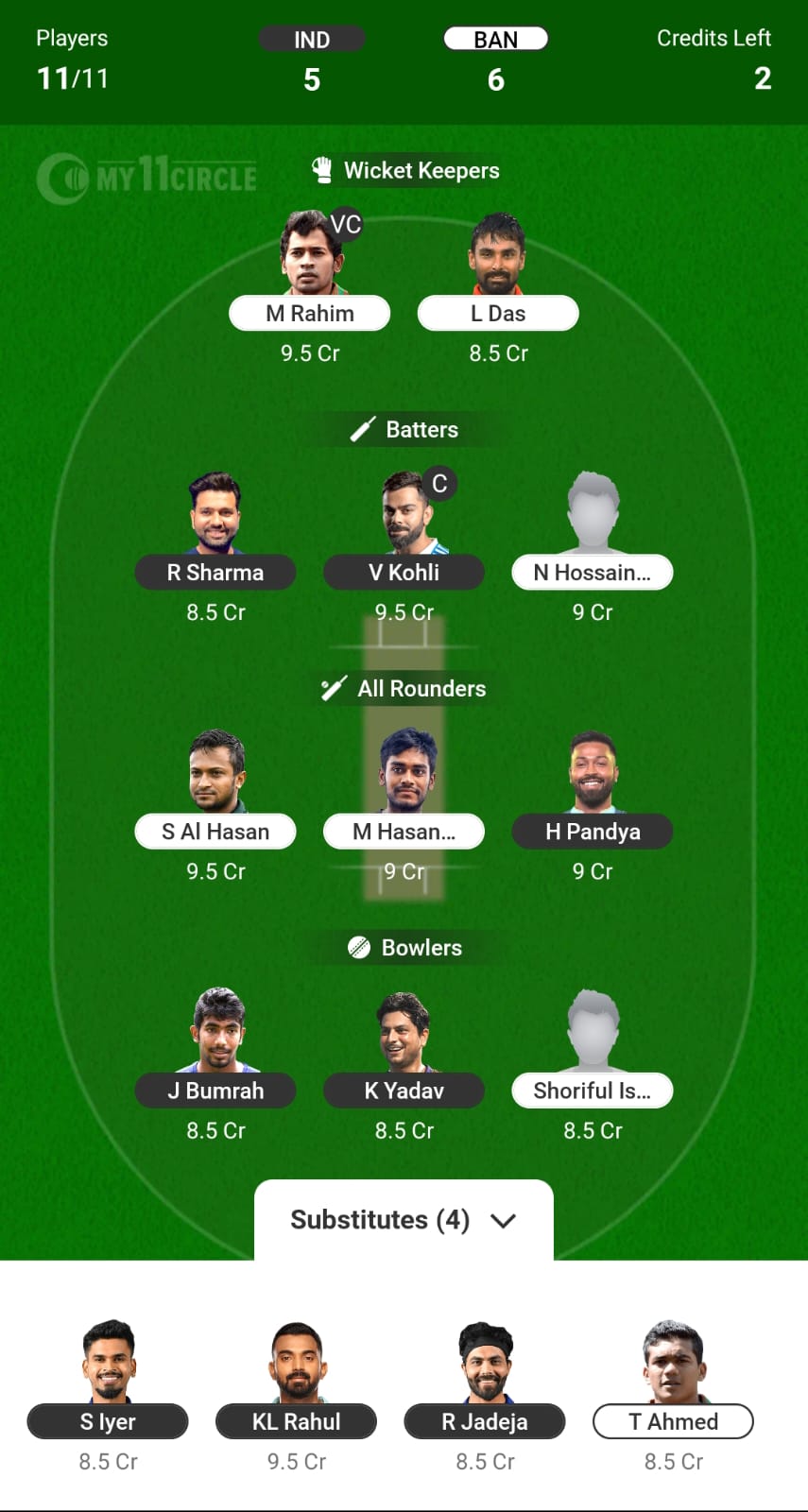 IND vs Ban My11Circle Prediction Today Match