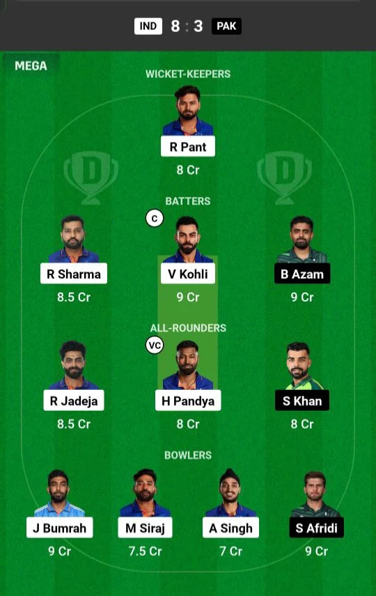 INDIA vs PAKISTAN Dream11 and My11Circle Prediction  Match and Dream11 Team Suggested Playing XI