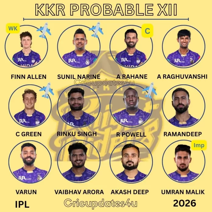 KKR PLAYING XI IPL 2026 KKR playing 11IPL 2026 probable XI Kolkata Knight Riders