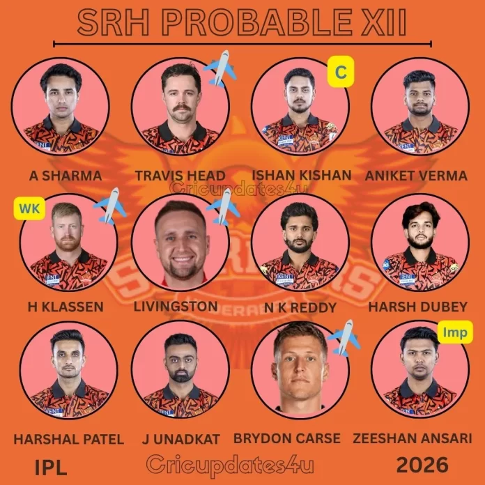 Sunrisers Hyderabad probable XI IPL 2026 with Travis Head, Ishan Kishan and Klaasen. Check full SRH playing 11 and analysis.